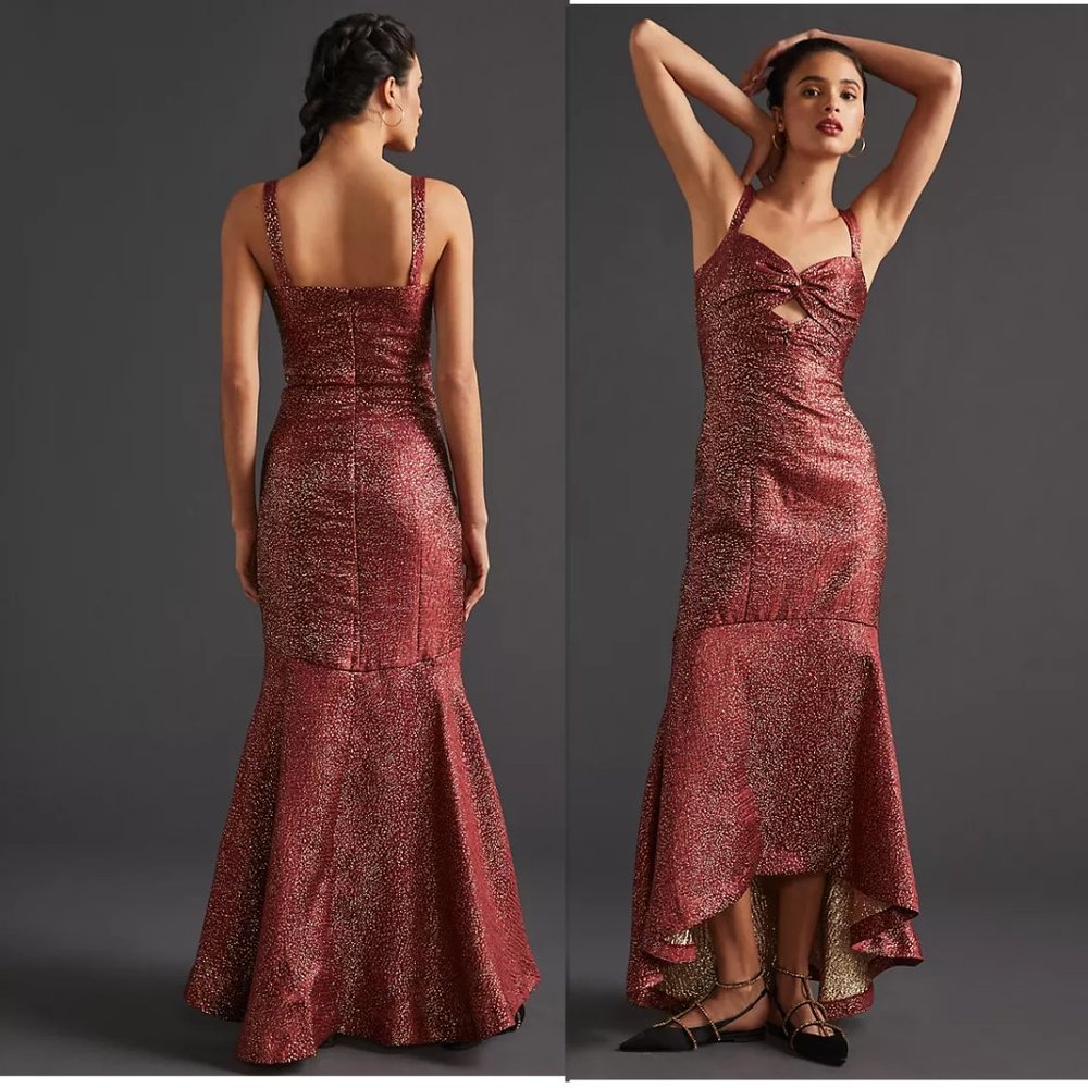 ML Monique Lhuillier Flounced Maxi Dress size 8